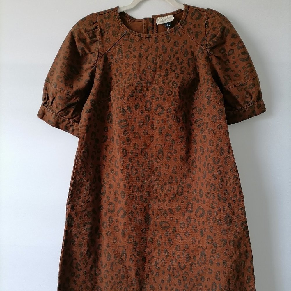 NWT Universal Thread Womens Brown Puff Sleeve Leopard Mini Dress Size 4 - Picture 1 of 8